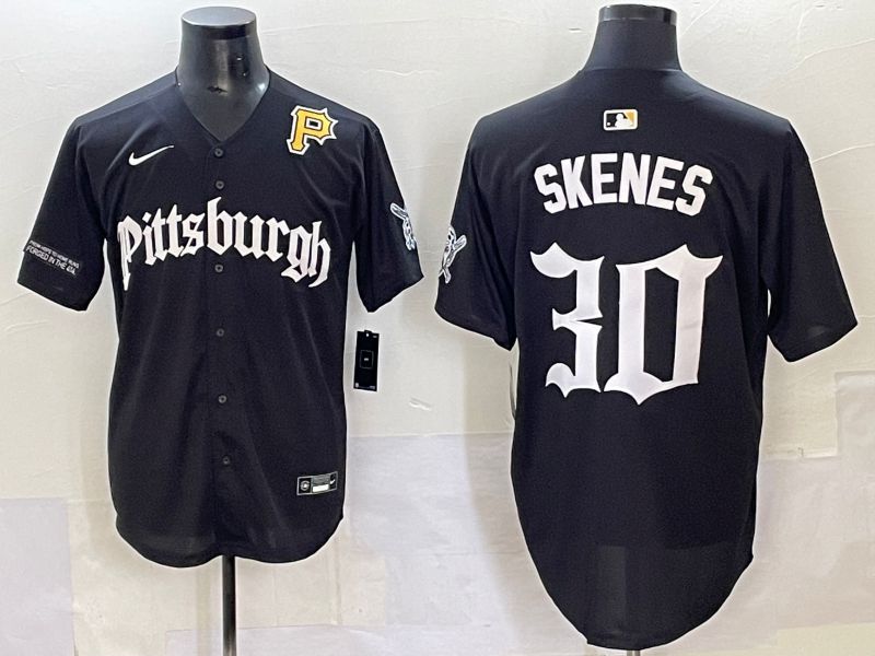 Men 2025 Pittsburgh Pirates #30 Skenes Black Five generations Joint Name Nike MLB Jersey style 13->pittsburgh pirates->MLB Jersey